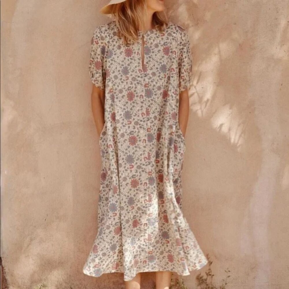 Pietsie Springs Floral Arabesque Print Cotton Dress Women Size Large